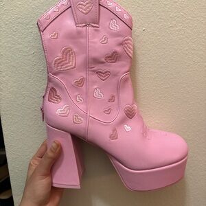 Pink Heart Embellished Women's Boots
